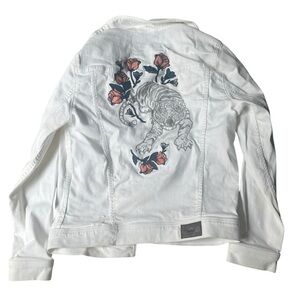 Hollister Embroidered Tiger Denim Distressed Jean Jacket Mens Y2K